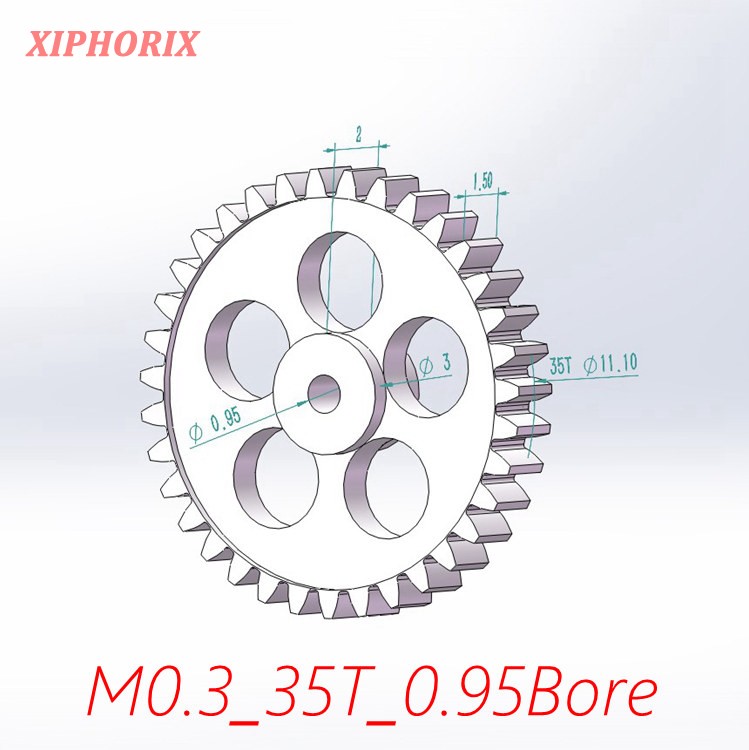 Picture of Module 0.3 M0.3 35 Teeth Plastic  Gear,  Interference Fit 1.0mm Shaft