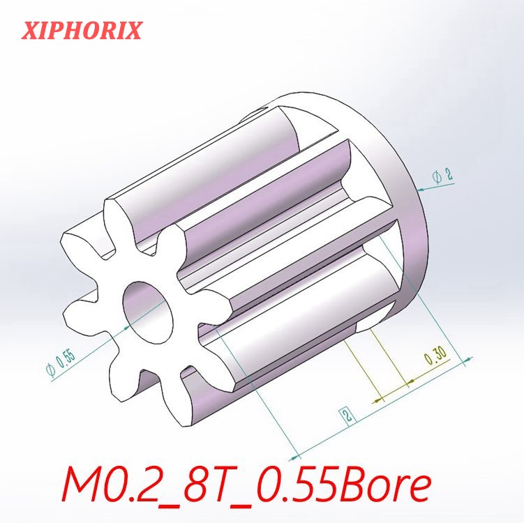 Picture of Module 0.2 8 Teeth Plastic Pinion, Interference Fit 0.6/0.7mm Shaft of Motor, for Horizonhobby Linear Servo