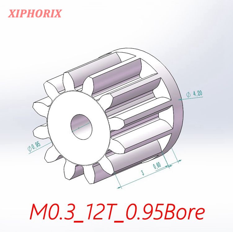 Picture of Module 0.3 12 Teeth Plastic Pinion, Interference Fit 1.0mm Shaft