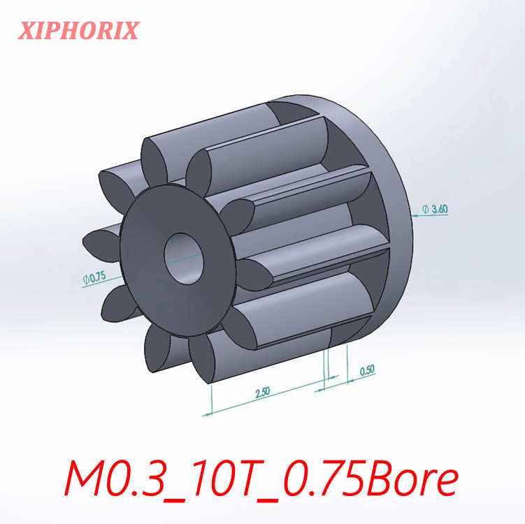 Picture of Module 0.3 10 Teeth Plastic Pinion, Interference Fit 0.8mm Shaft