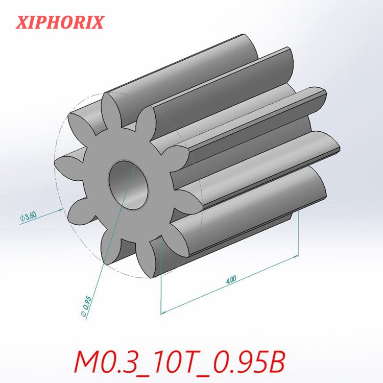 Picture of Module 0.3 10 Teeth Plastic Pinion, Interference Fit 1.0mm Shaft